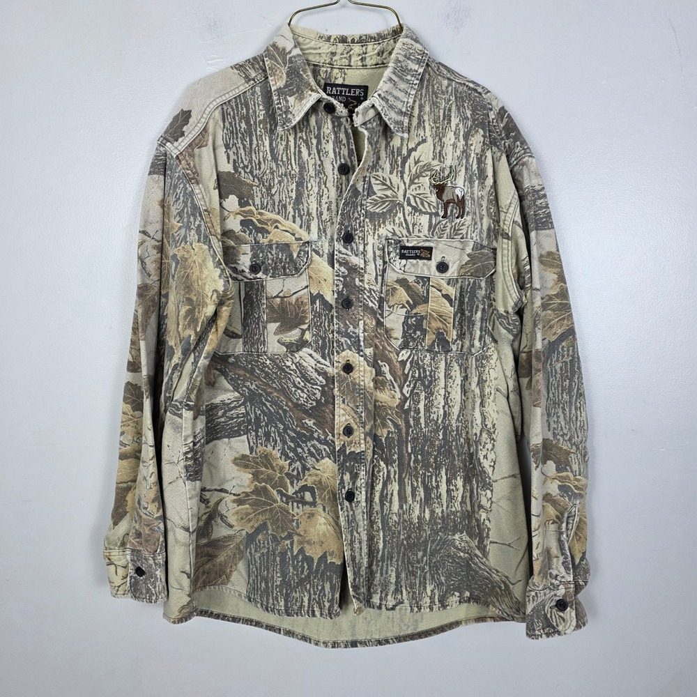 Rattlers Brand RealTree Camo Hunting Shirt Elk Embroidered Menswear Outdoors